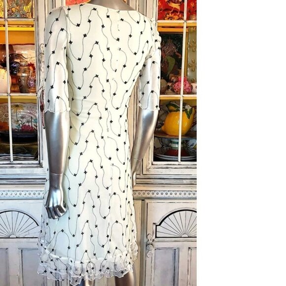 Vintage Betsey Johnson New York 90s Embroidered White Mesh Lace Slip Dress S - Picture 7 of 12